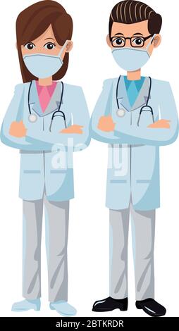 couple doctors using medical masks Stock Vector