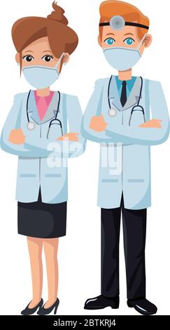 couple doctors using medical masks Stock Vector