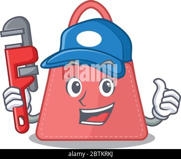 cartoon character design of women handbag as a Plumber with tool Stock Vector