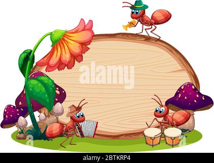Border template design with insects in the garden background illustration Stock Vector