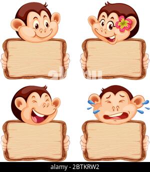 Board template with cute monkey on white background illustration Stock Vector