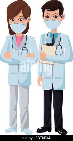 couple doctors using medical masks Stock Vector