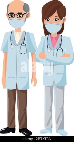 couple doctors using medical masks Stock Vector