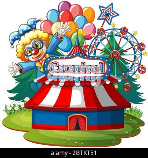 Scene with clown in the circus on white background illustration Stock ...