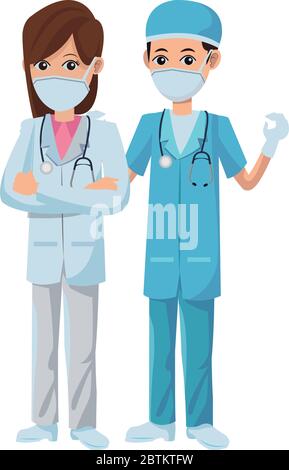 couple doctors using medical masks Stock Vector