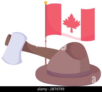 Canadian flag with hat and axe design, Happy canada day holiday and national theme Vector illustration Stock Vector