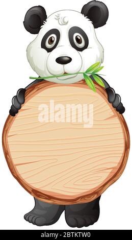 Blank sign template with cute panda on white background illustration Stock Vector