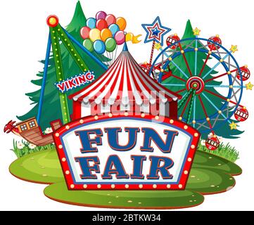 Scene with many rides in the fun fair illustration Stock Vector Image ...