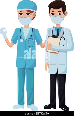 couple doctors using medical masks Stock Vector