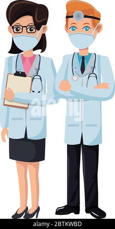 couple doctors using medical masks Stock Vector