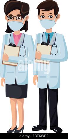couple doctors using medical masks Stock Vector