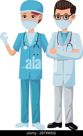 couple doctors using medical masks Stock Vector