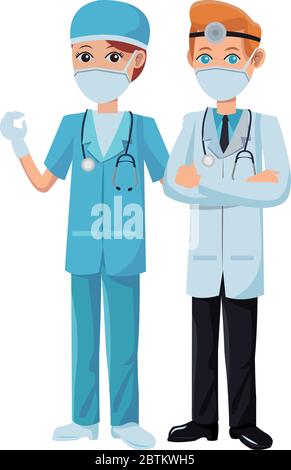 couple doctors using medical masks Stock Vector
