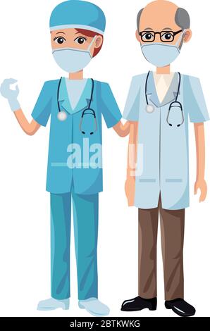 couple doctors using medical masks Stock Vector