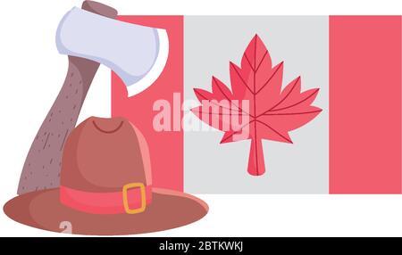 Canadian flag with hat and axe design, Happy canada day holiday and national theme Vector illustration Stock Vector