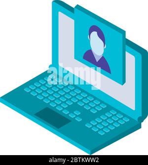 laptop with picture isometric icon Stock Vector