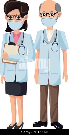 couple doctors using medical masks Stock Vector
