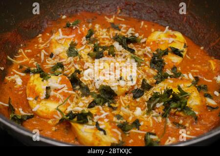 Egg Lababdar in a pan Stock Photo