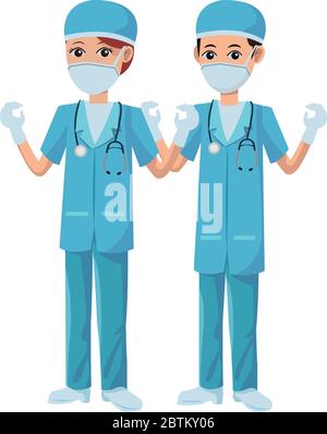 couple doctors using medical masks Stock Vector