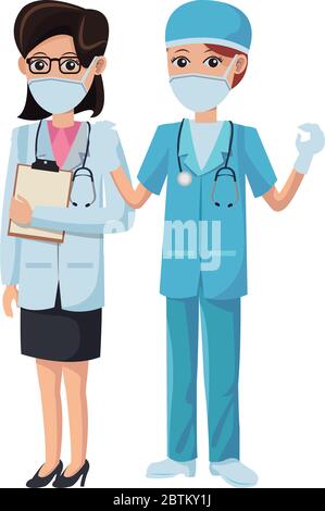 couple doctors using medical masks Stock Vector