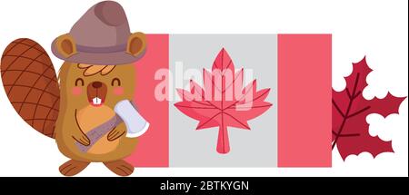 Beaver with canadian flag design, Happy canada day holiday and national theme Vector illustration Stock Vector