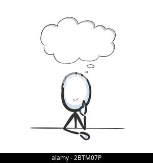 Dreaming and imagening. Thought bubble, cloud. Thinking of good memories. Hand drawn. Stickman cartoon. Doodle sketch, Vector graphic illustration Stock Vector