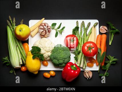Fresh vegetables  on black background. Top view, flat lay Stock Photo