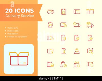 20 Delivery Service icons set with line style Duo tone color modern flat design vector illustration Stock Photo