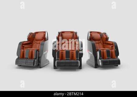 3D rendering brown massage armchair relax business concept on the isolated white background. Stock Photo