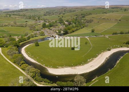 Aerial view of Burnsall, Wharfedale, Yorkshire Dales National Park, North Yorkshire, England, Britain Stock Photo