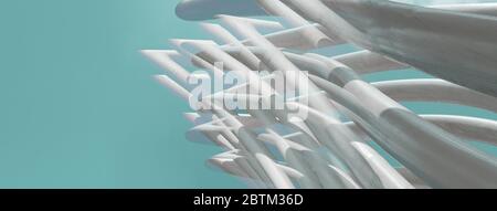 white grey line curve abstract structure on light blue sky banner creative modern architecture background