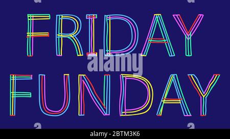 Friday Funday. Isolate doodle lettering inscription from multi-colored curved lines like from a felt-tip pen or pensil. Friday Funday for banner. Stock Vector