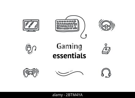 Essential equipment for video games fans. Doodle vector illustration Stock Vector