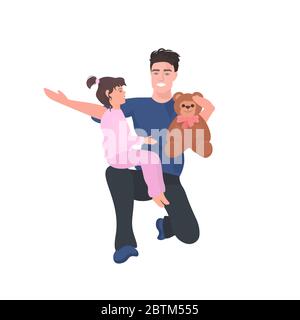 family spending time together during coronavirus pandemic quarantine stay home concept father playing with daugter isolated full length vector illustration Stock Vector