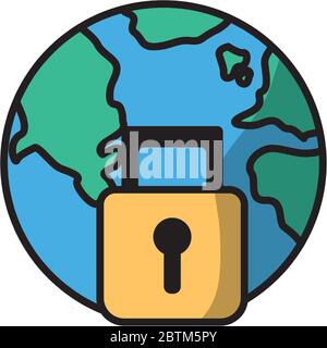 world planet with padlock fill style Stock Vector