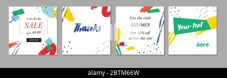 Set of editable template for social media post templates.For personal and business accounts. White background with abstract elements in the form of br Stock Vector