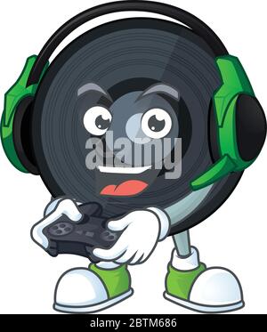 A cartoon design of music viynl disc clever gamer play wearing headphone Stock Vector