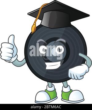 Happy face Mascot design concept of music viynl disc wearing a Graduation hat Stock Vector