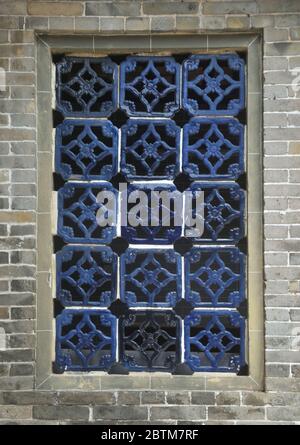 Classic Chinese glazed glass grid window Stock Photo
