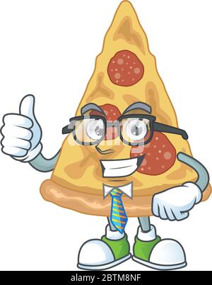 cartoon drawing concept of slice of pizza as a successful businessman Stock Vector