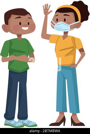 interracial couple using medical masks characters Stock Vector Image ...