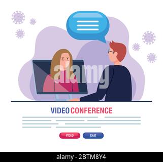 couple in video conference during covid 19 Stock Vector