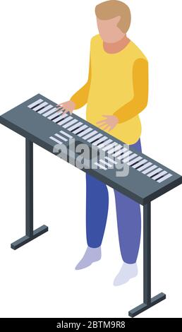 Musical keyboard playing icon, isometric style Stock Vector