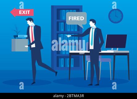 boss firing businessman , dismissal, unemployment, jobless and employee job reduction concept Stock Vector