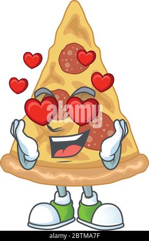 An adorable slice of pizza cartoon mascot style with a falling in love face Stock Vector