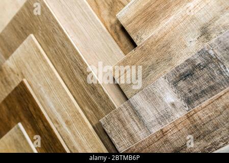 Variety Of Wooden Like Tiles Samples Of Fake Wood Tiles For Flooring  Assortment Of Floor Laminate Tiles In An Interior Shop Stock Photo -  Download Image Now - iStock