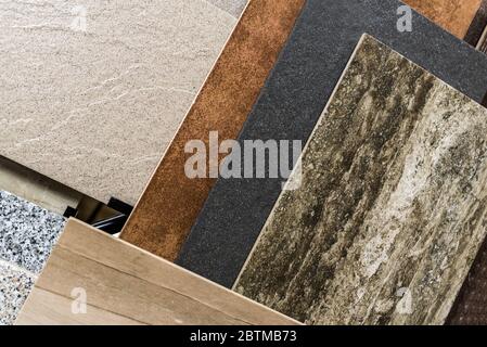 Variety Of Wooden Like Tiles Samples Of Fake Wood Tiles For Flooring  Assortment Of Floor Laminate Tiles In An Interior Shop Stock Photo -  Download Image Now - iStock