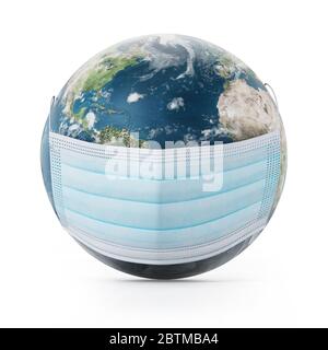 Surgeon's mask on earth isolated on white background. 3D illustration. Stock Photo