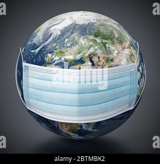 Surgeon's mask on earth isolated on white background. 3D illustration. Stock Photo