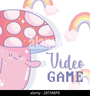 video game fungus rainbows cartoon character design vector illustration Stock Vector